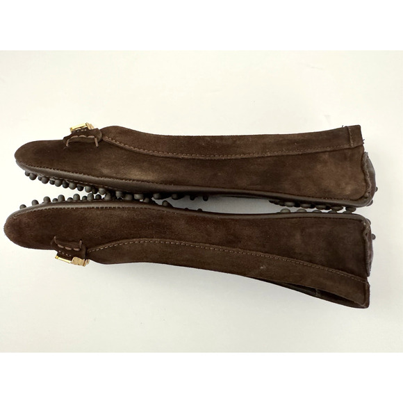Carolina Herrera 40 Driving Ballet Flats Brown Suede Leather I Love CH Brass - Picture 8 of 13